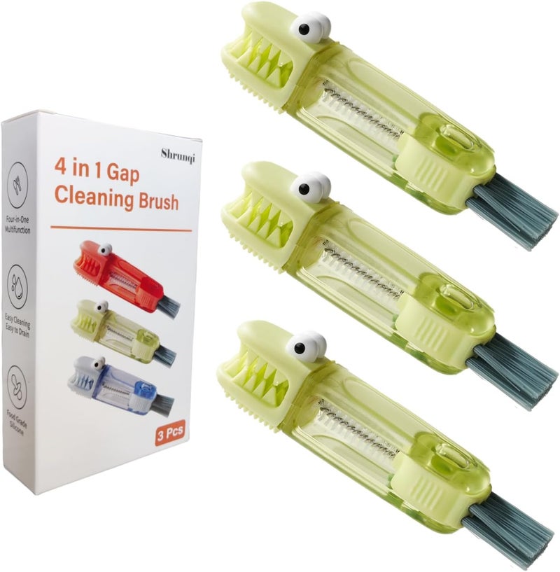 Shrunqi 4-in-1 Bottle Cleaning Brush Set, Multifunction Silicone Cup Lid Gap Cleaner, Home Kitchen Crevice Cleaning Tools, 3 Pcs, Green - Image 1